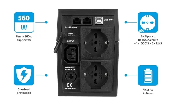 Vultech UPS1050VA-PRO Gruppo Di Continuità 560W - immagine 2