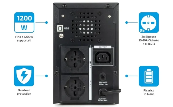 Vultech UPS 1500VA - 1200W Onda Sinusoidale Pura - immagine 2